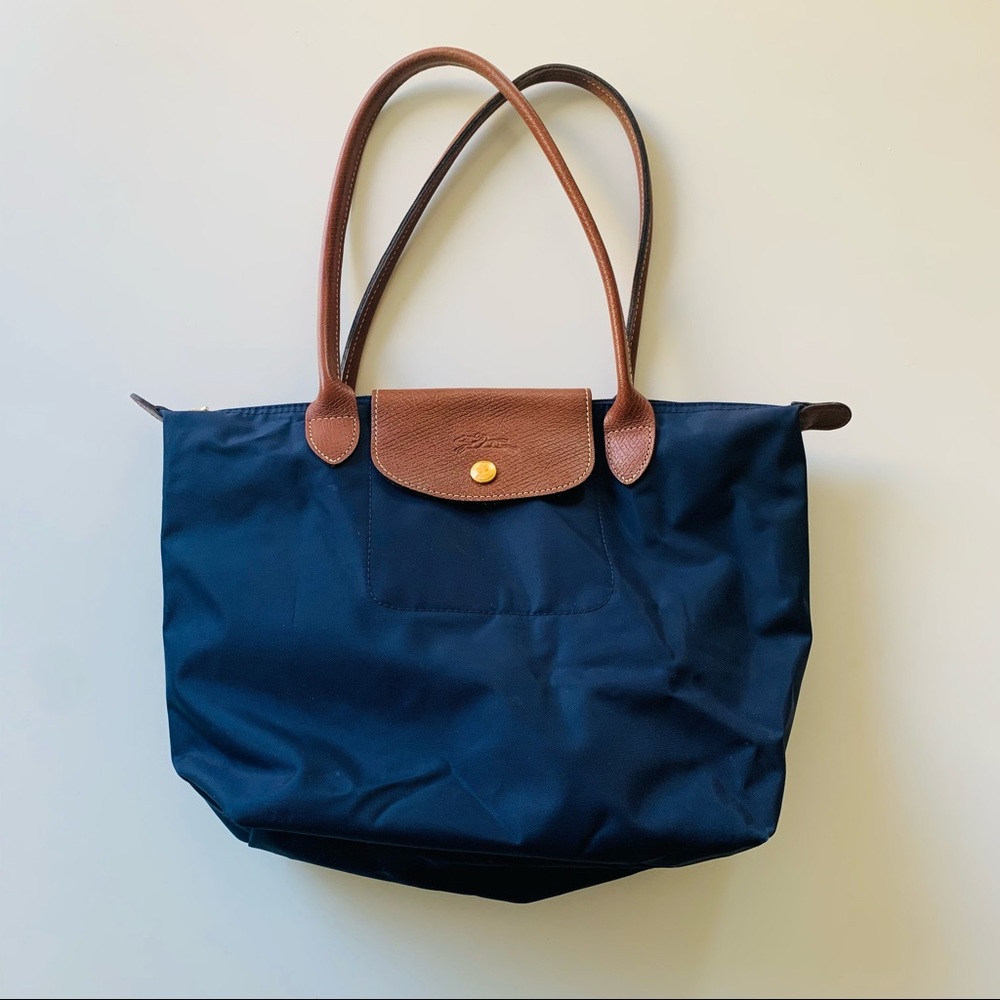 Longchamp Le Pliage navy blue tote bag